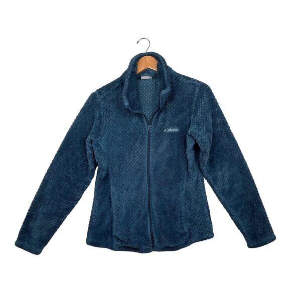 Columbia Teal Blue Green Pearl Plush II Fleece Full Zip Jacket Women's Medium - Picture 1 of 6